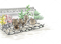 手绘水墨后院