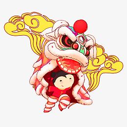 卡通耍狮子素材