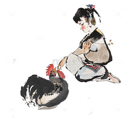 小女孩喂鸡