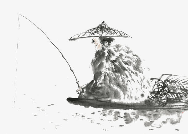 水墨垂钓,垂钓,毛笔画,水墨画,风景,休闲,&nbsp;中国风,&nbsp;斗笠