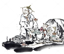 中国风国画水墨垂钓