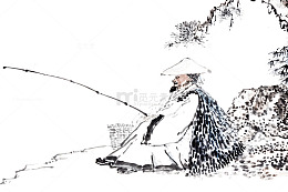 带斗笠老翁垂钓