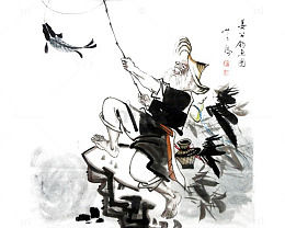 中国风老翁水墨垂钓