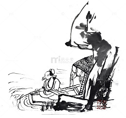 古人水墨垂钓