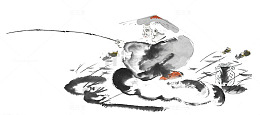 岸边老者水墨垂钓