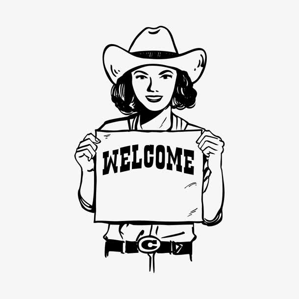 线稿女郎欢迎手势