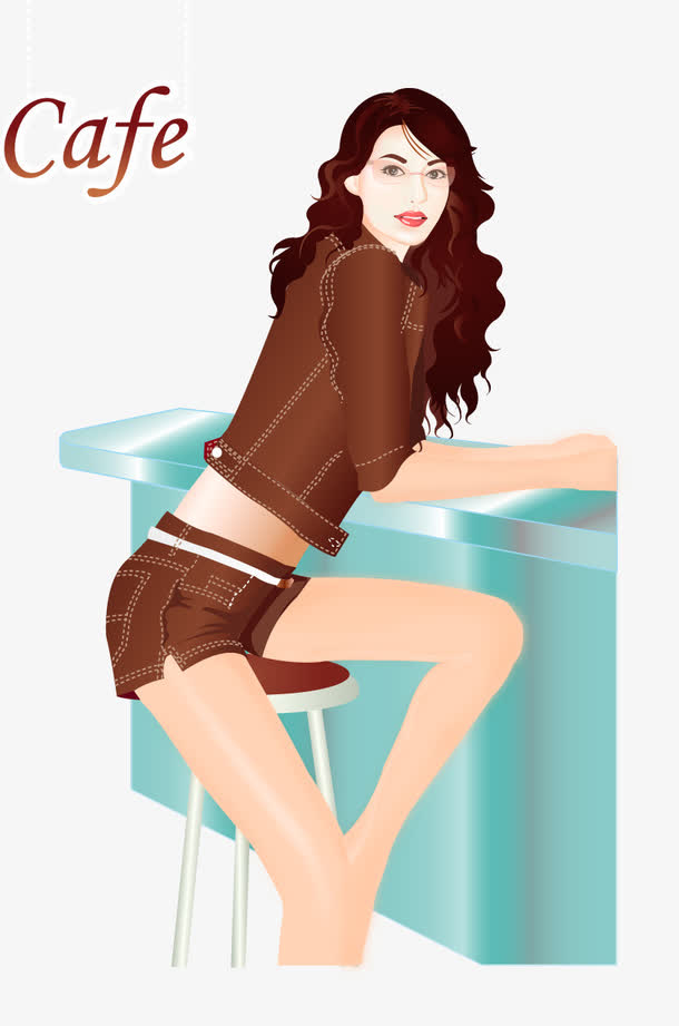 性感咖啡女郎矢量素材