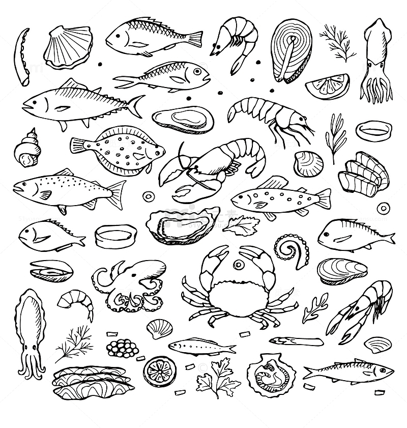各种海鲜类食物
