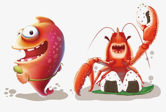 卡通鱼虾