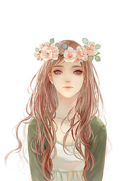 手绘头戴花环的小清新美女