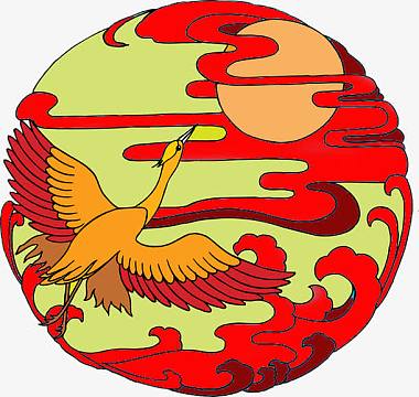 手绘国风红色云纹png矢量剪纸仙鹤png矢量装饰画png矢量图丹顶鹤png