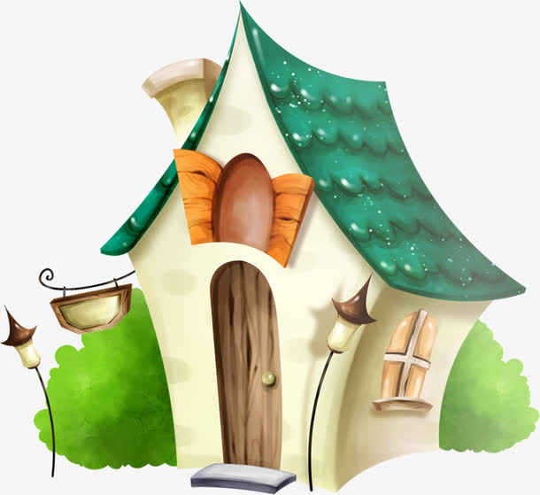 卡通手绘绿房子