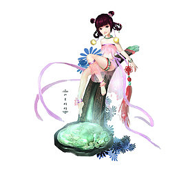 中国风手绘夜溪灵