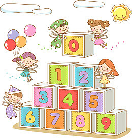 卡通小朋友玩积木