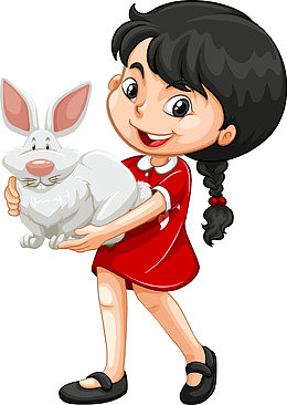 女孩手抱兔子