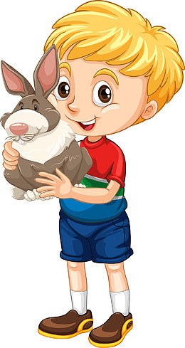金发男孩和宠物兔