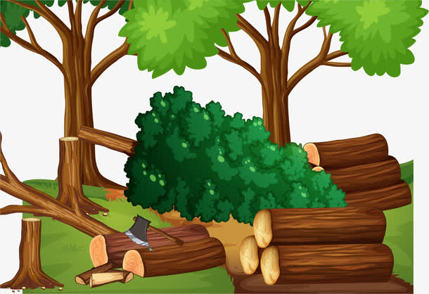 矢量手绘卡通伐树