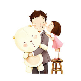 在凳子上亲吻爸爸的小女孩