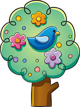 卡通花朵大树小鸟图案