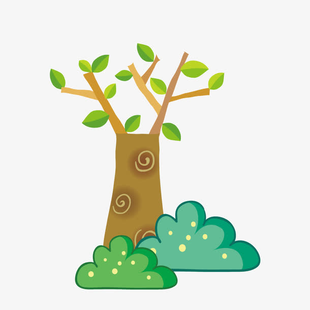 矢量卡通草丛树木