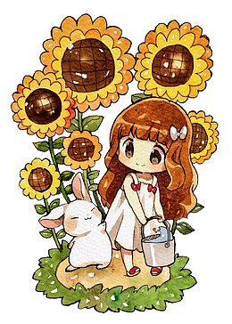 浇花的小女孩