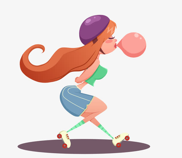 矢量卡通唯美吹泡泡的女生素材