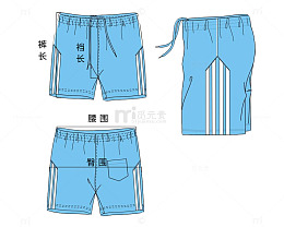 浅蓝色泳裤测量图