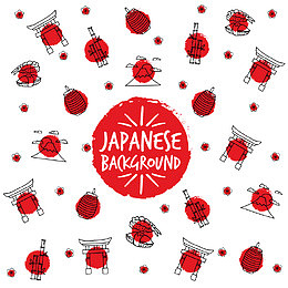 手绘日本元素的红色圆圈背景
