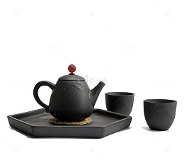 黑陶一壶两杯