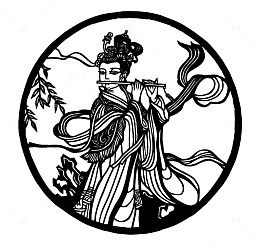 圆形民间剪纸飞仙吹箫