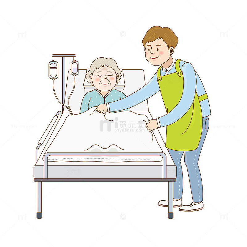 给妈妈盖被子的儿子