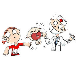 卡通哭闹的宝宝妈妈和医生