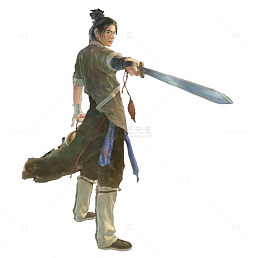 中国风彩色水墨画剑客