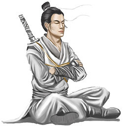 中国风盘膝而坐的剑客