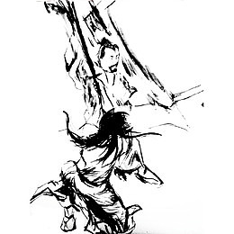 中国风水墨画剑客比武
