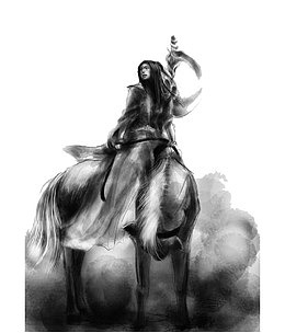 中国风水墨画骑马的剑客