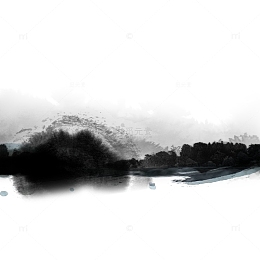 浓郁泼墨水墨山水画