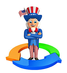 美国服务员站在3个箭头中间