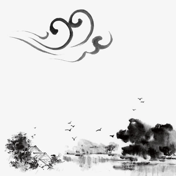 水墨山间小村国画