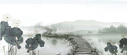 中国风手绘山水荷塘