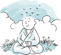 卡通手绘插图僧人打坐