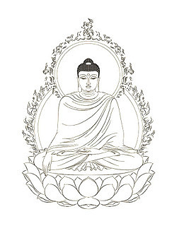 白描手绘释迦牟尼佛打坐画像