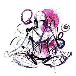 打坐水彩画简笔画插画设计