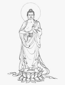 白描手绘释迦牟尼佛立像