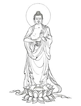 白描手绘释迦牟尼佛立像