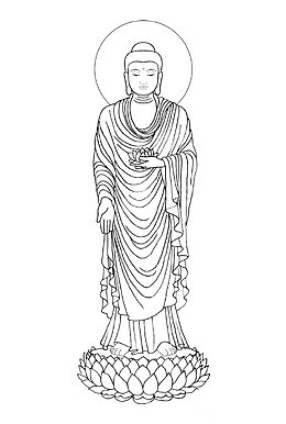 白描手绘站姿释迦牟尼佛
