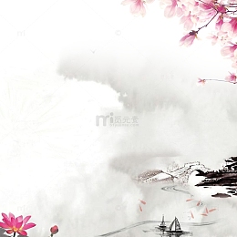 红色桃花古风河边小桥