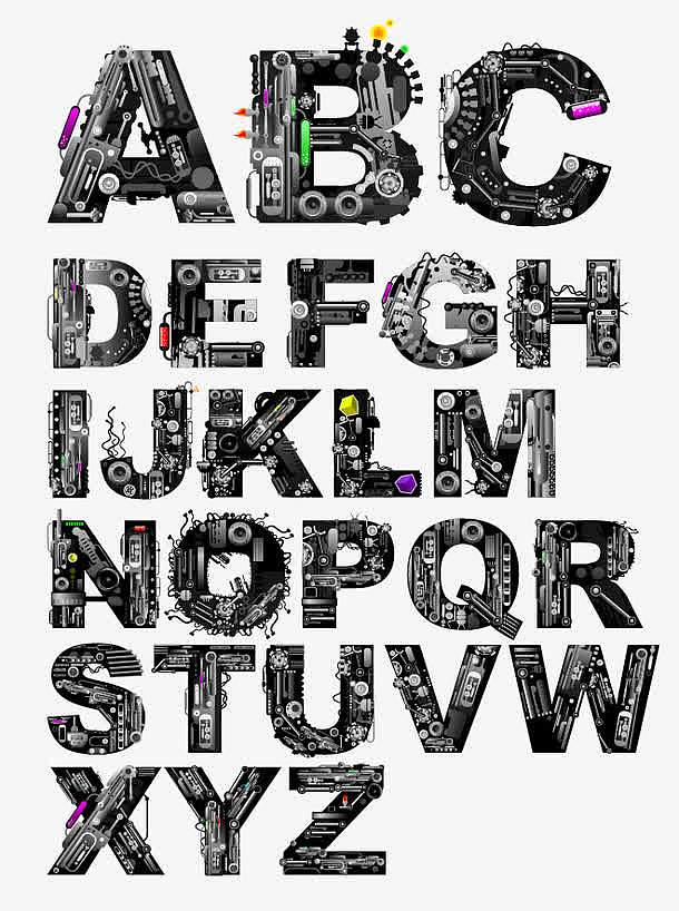 科技齿轮字母艺术字