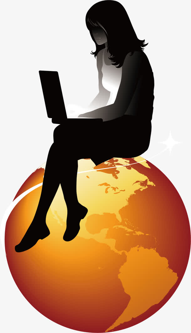 电脑人物地球科技创意矢量图片