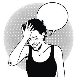 黑白插图情绪抓狂的女孩对话框
